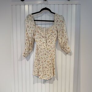 Reformation Cream Mini Dress with Square Neck and Bishop Sleeves